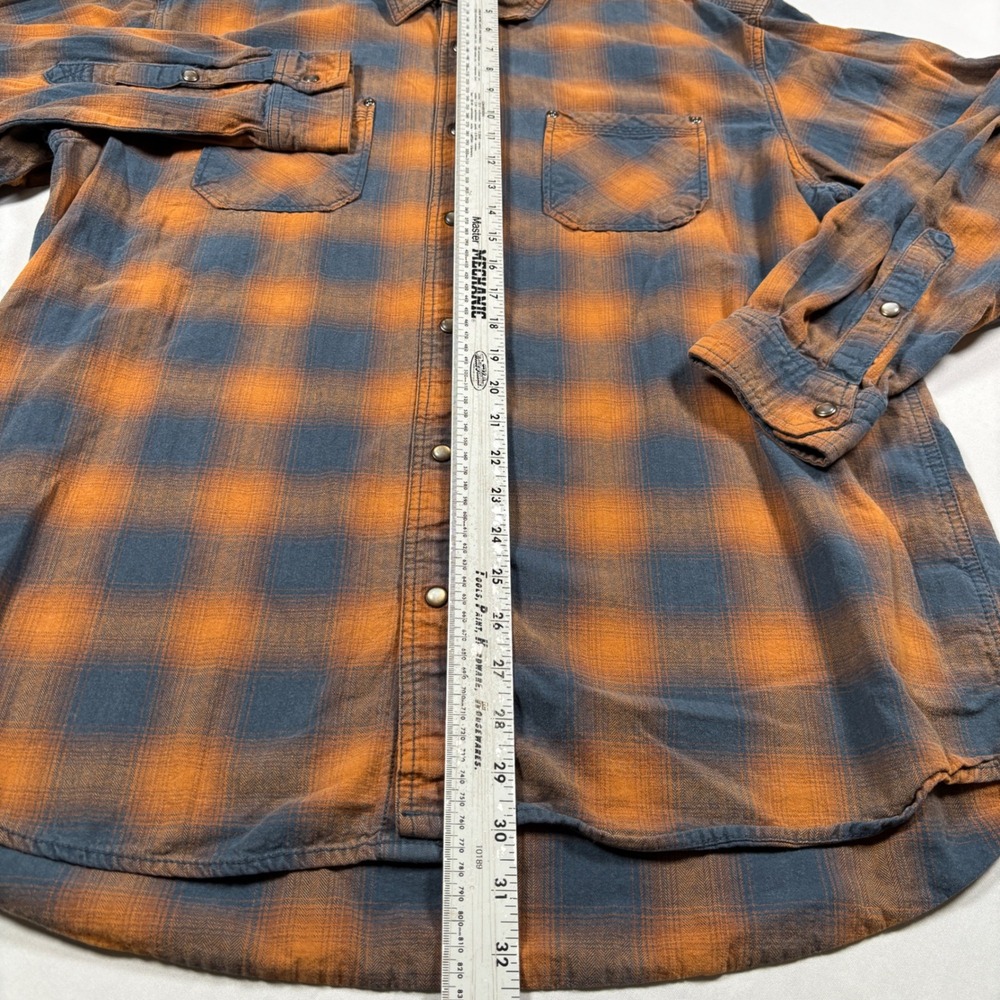 Red Head Ranch Flannel Shirt Mens Large Orange Blue Plaid Snap Button Workwear - Picture 5 of 11